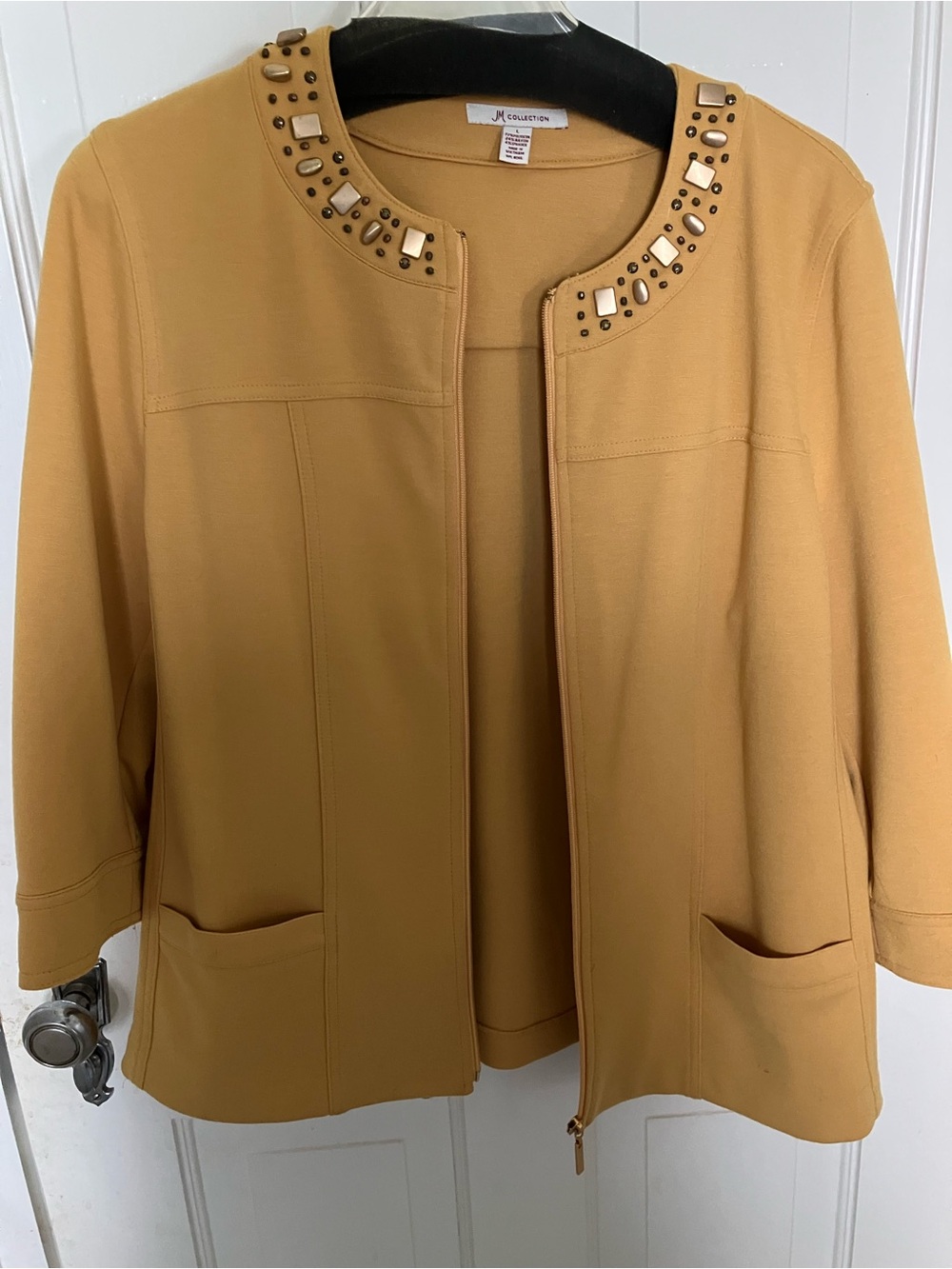 JM Collection Women's Mustard Embellished Open-Front Jacket